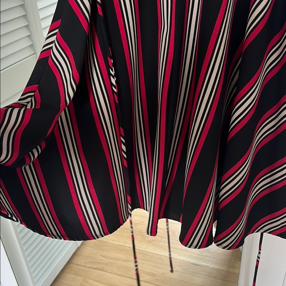 Striped V-Neck Dress - Black, Red, White - Picture 4 of 4